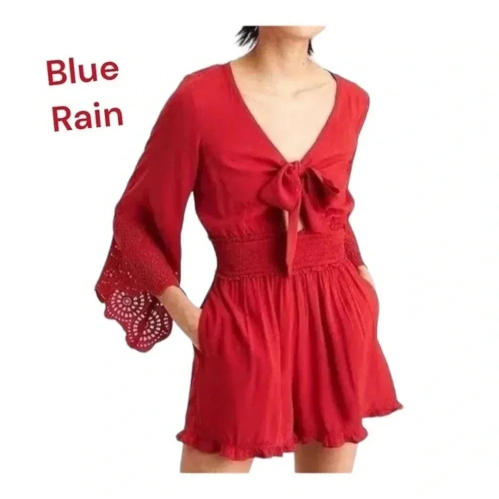 Blue Rain Red Romper NWT